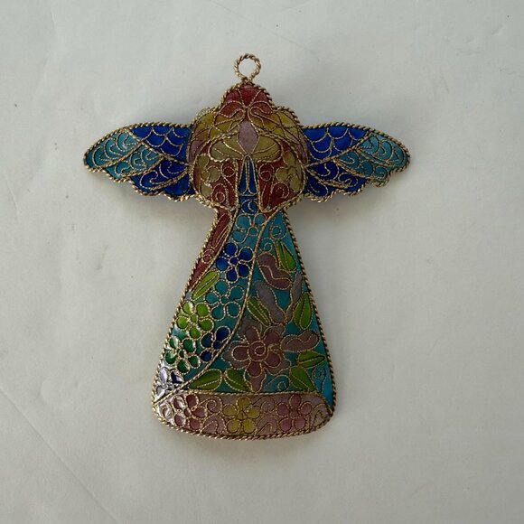 Stained Glass Angel Ornament With Floral Design Multicolor 4.25" - Picture 1 of 4